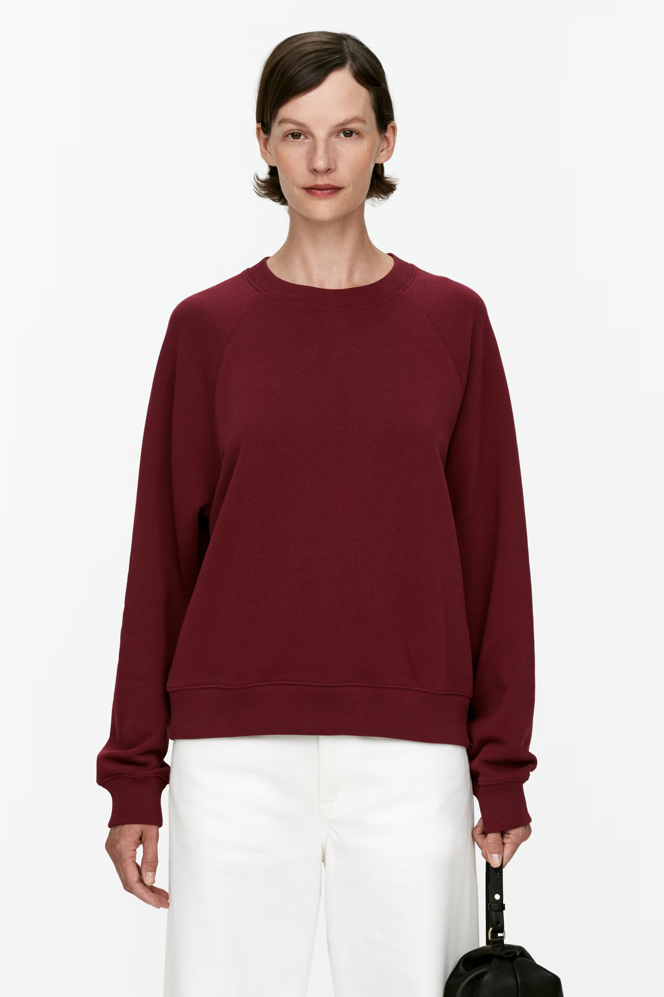 Weiches French-Terry-Sweatshirt - Rundausschnitt - Langarm - Weinrot - Ladies | H&M DE | H&M (DE, AT, CH, NL, FI)