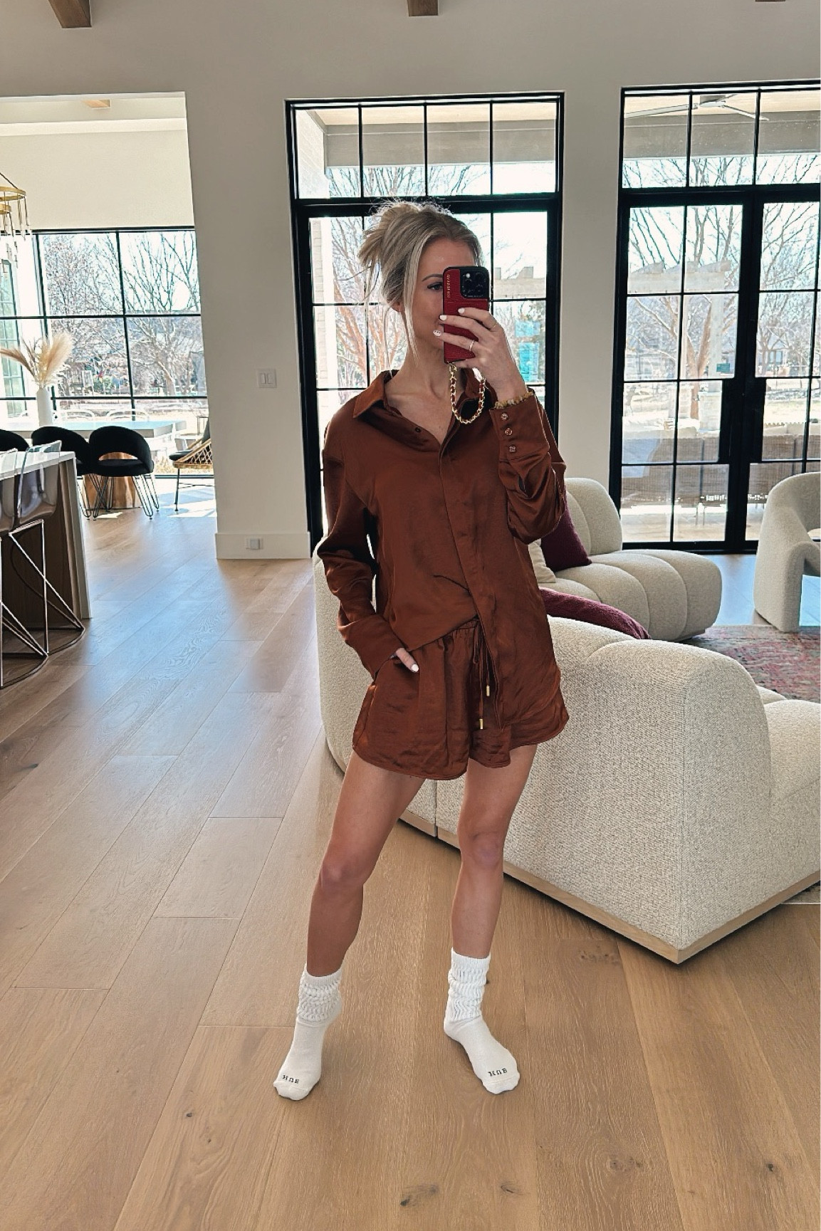 Satin blouse and shorts. Could wear out with heals or lounge at home . Very high quality and gorgeous color

#LTKSpringSale #LTKSeasonal #LTKstyletip