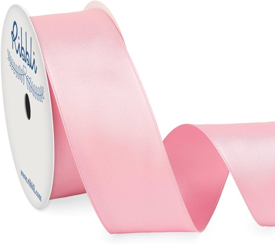 Ribbli Light Pink Double Faced Satin Wired Ribbon 1.5 Inch Pink Christmas Ribbon for Gift Wrappin... | Amazon (US)