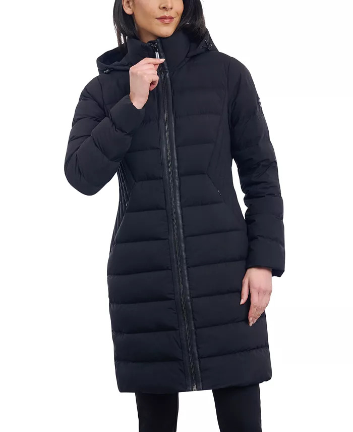 Women's Hooded Faux-Leather-Trim Puffer Coat | Macy's