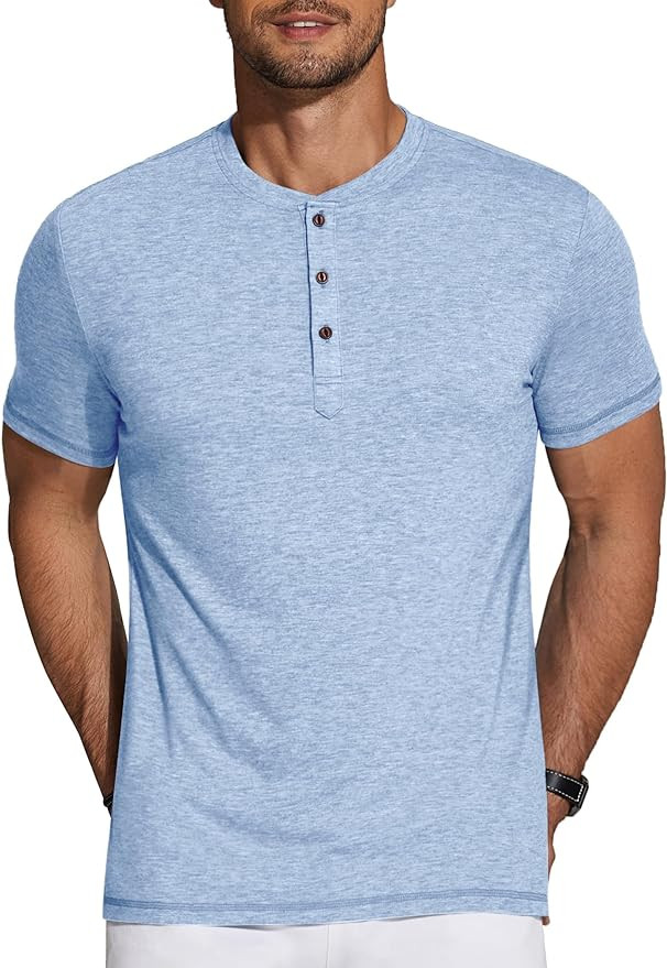 COOFANDY Men's Henley Shirts Short Sleeve Casual Basic Tee Summer Button Henley Soild T Shirts | Amazon (US)