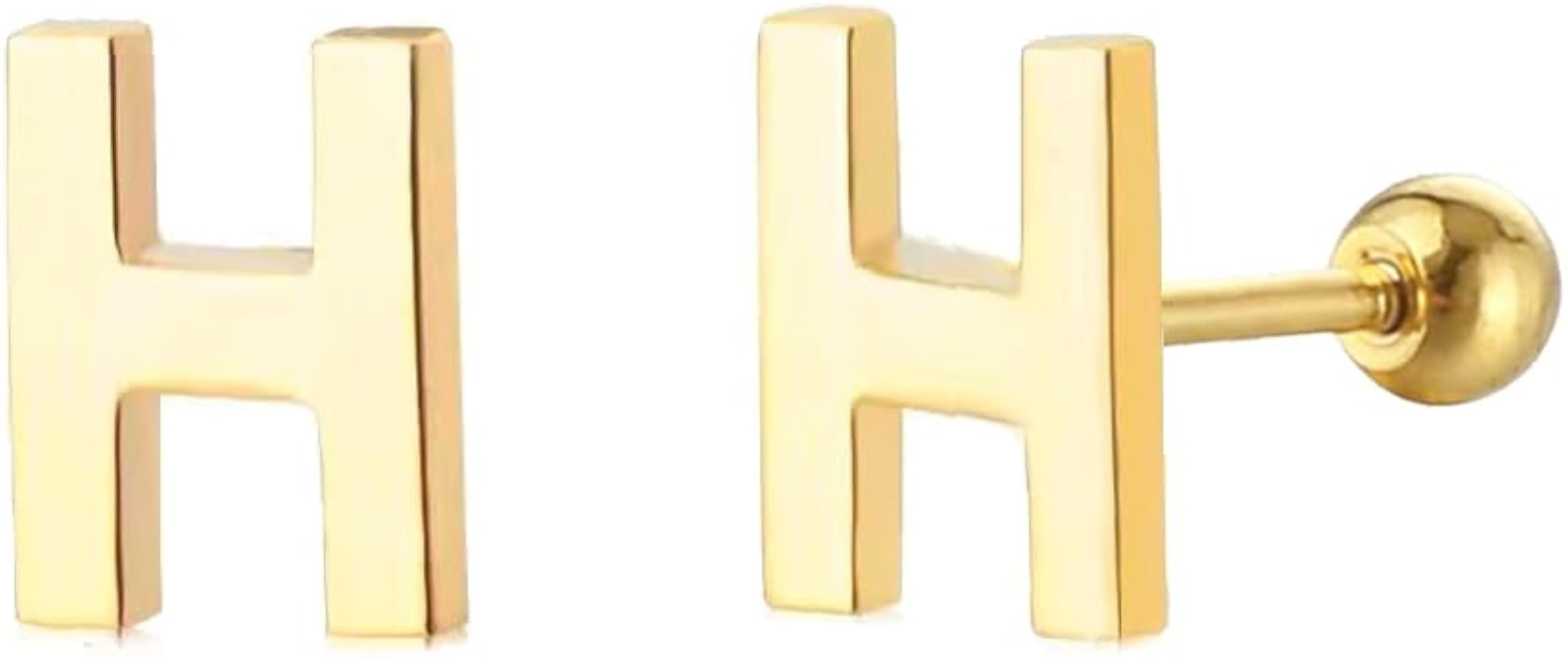 18G Tiny Initial Stud Earrings for Women Girls 925 Sterling Silver 14K Gold Plated Hypoallergenic... | Amazon (US)