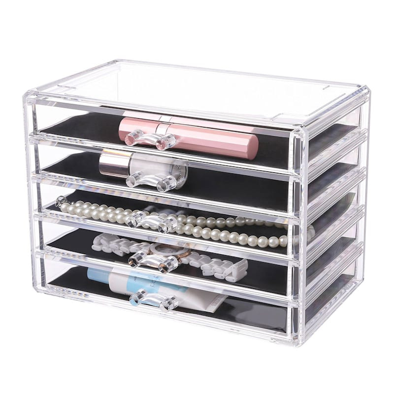 5-Drawer Clear Cosmetic Organizer Chest | At Home