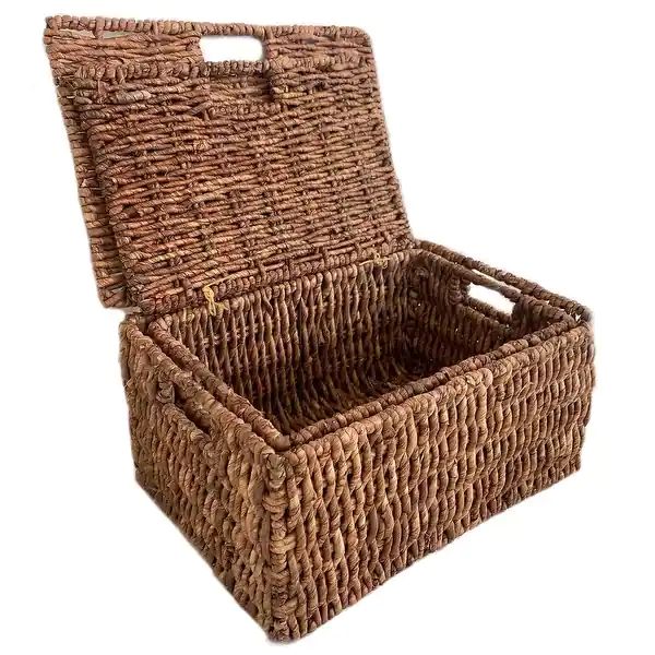 Woven Grass Rectangular Lidded Storage Baskets (Set of 2) | Bed Bath & Beyond