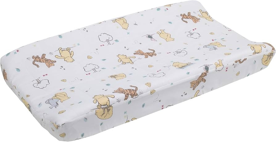 Disney Winnie The Pooh Classic Pooh 100% Cotton Quilted Changing Pad Cover, Ivory/Butter/Aqua/Ora... | Amazon (US)