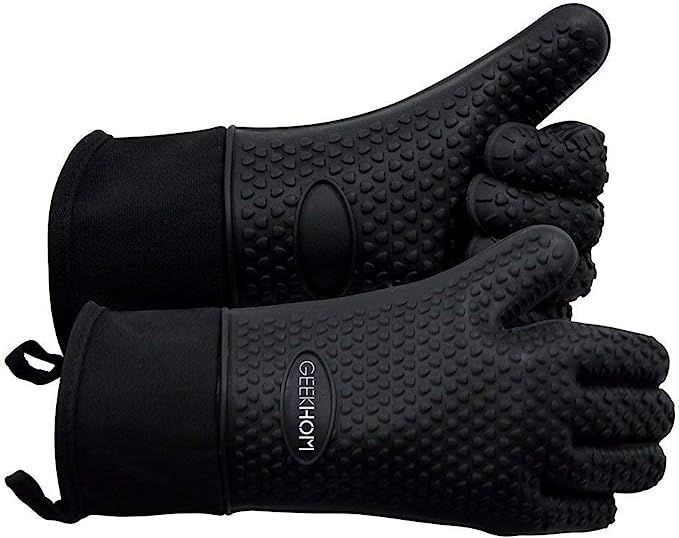 GEEKHOM Grilling Gloves, Heat Resistant Gloves BBQ Kitchen Silicone Oven Mitts, Long Waterproof N... | Amazon (US)