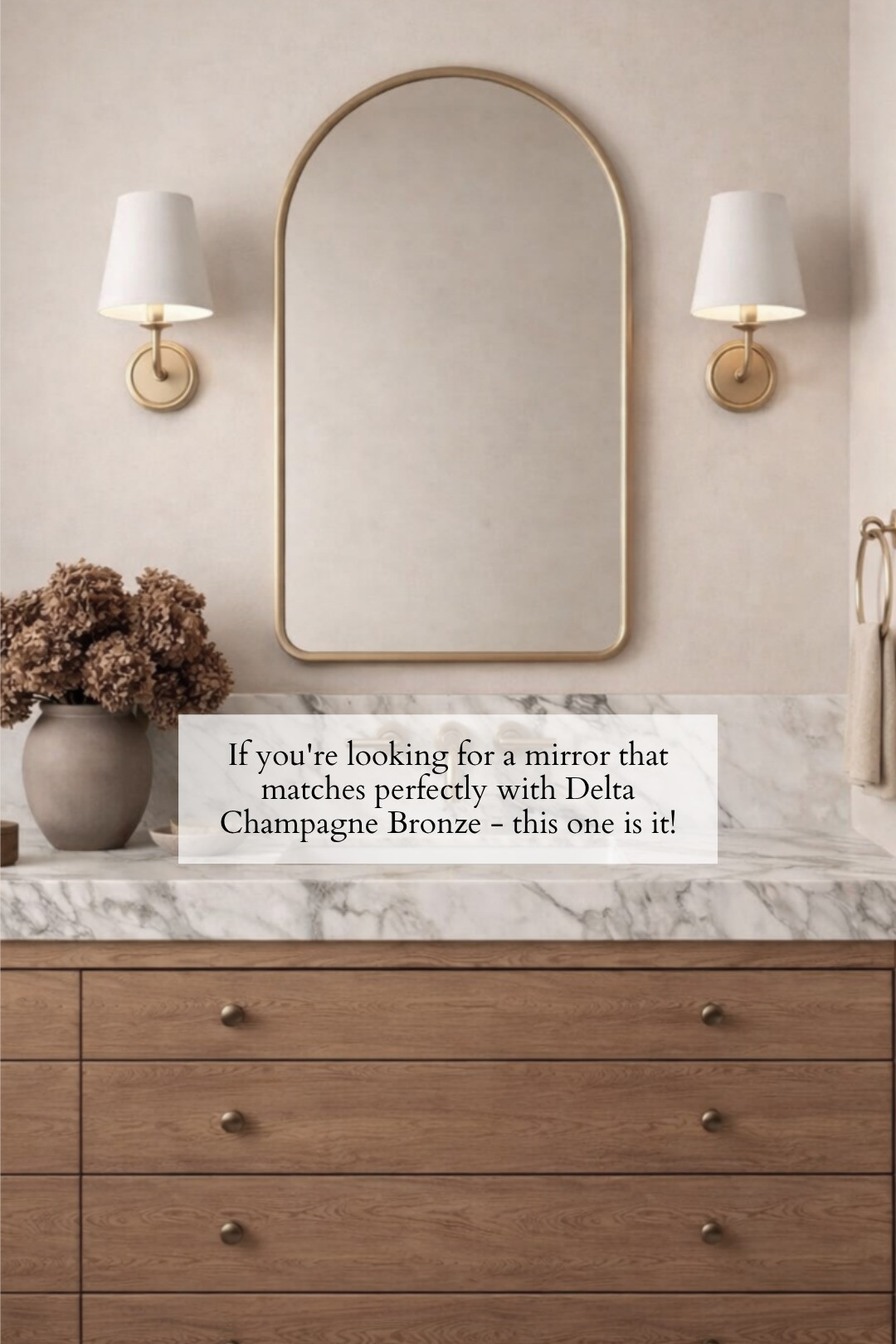 If you're looking for a mirror that matches perfectly with Delta Champagne Bronze - this is it! ✨ bathroom vanity, bathroom decor, bathroom lighting, bathroom mirror, lighting fixture, sconce lights, sconce lighting, vanity light, brass bathroom faucet, gold bathroom faucet, champagne bronze bathroom, champagne bronze mirror, champagne bronze hardware, champagne bronze cabinet pulls

 

 #LTKHome #LTKSaleAlert