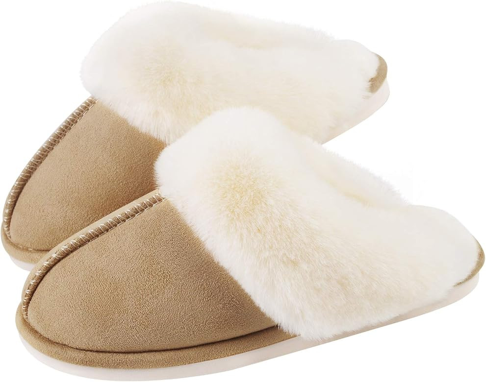 Womens Slippers Cozy Comfy Faux Fur Slip-on Women House Shoes Memory Foam Suede Fluffy Comfort Pl... | Amazon (CA)