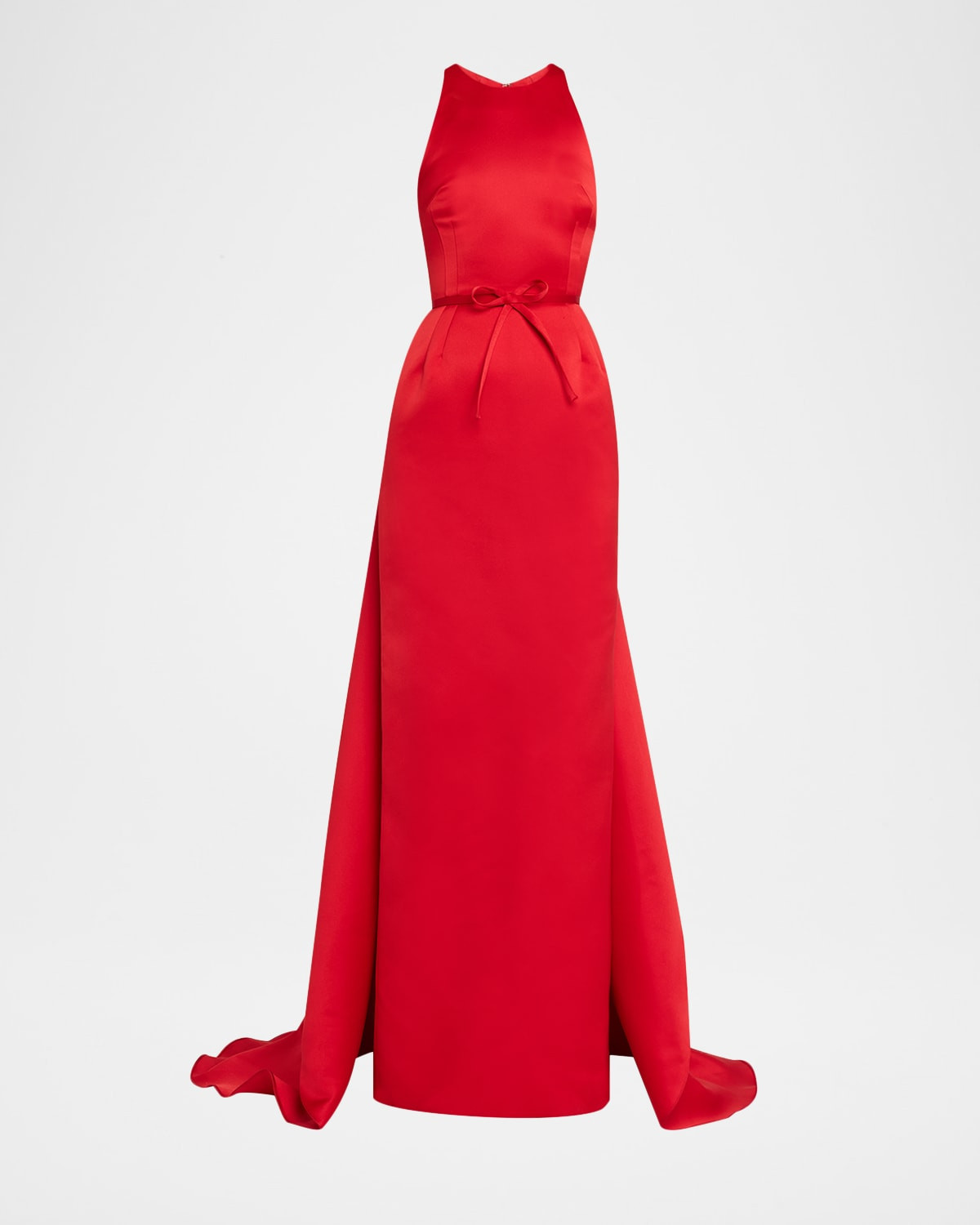 Caroline Satin Halter Column Gown With Detachable Train | Neiman Marcus