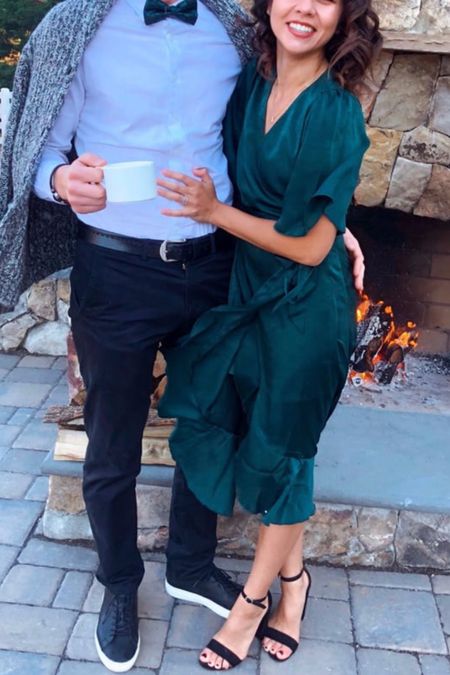 You will love this green wrap wedding guest dress! Perfect for outdoor weddings and fall wedding guest outfits! 

#LTKwedding #LTKsalealert #LTKunder50