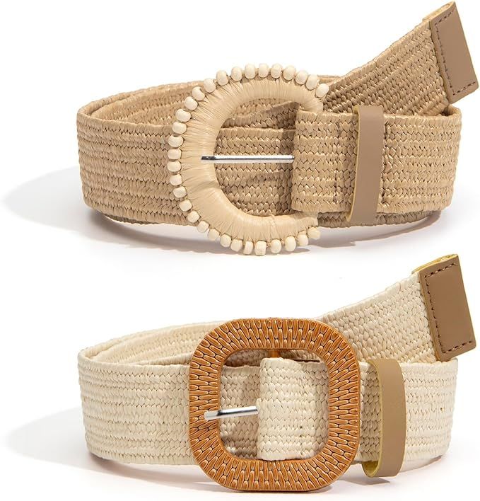 YooAi Straw Woven Belts for Women Dresses Boho Braided Stretchy Waist Belt for Summer Dress Pants... | Amazon (US)