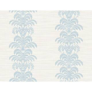 Luxe Retreat Blue Frost Palm Frond Stripe Stringcloth 27 in. x 27 ft. Unpasted Wallpaper | The Home Depot