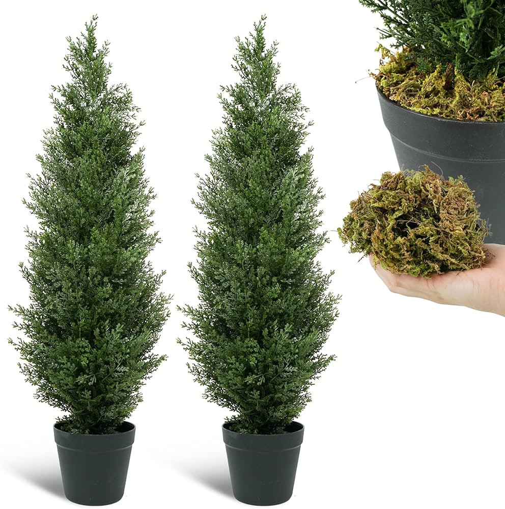 3ft Artificial Cedar Trees with Preserved Green Forest Moss - Topiary Trees Artificial Outdoor & ... | Amazon (US)