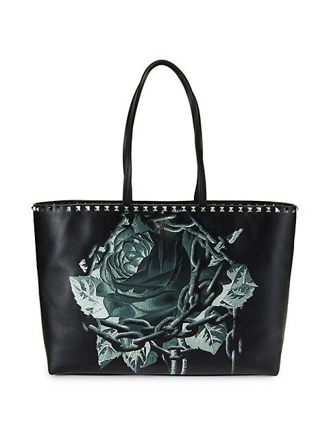 Valentino Garavani ​Rockstud Rose Chain Graphic Leather Tote on SALE | Saks OFF 5TH | Saks Fifth Avenue OFF 5TH