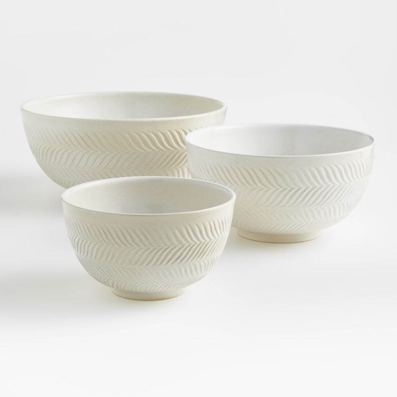 Fern White Ceramic Mixing Bowls, Set of 3 + Reviews | Crate and Barrel | Crate & Barrel
