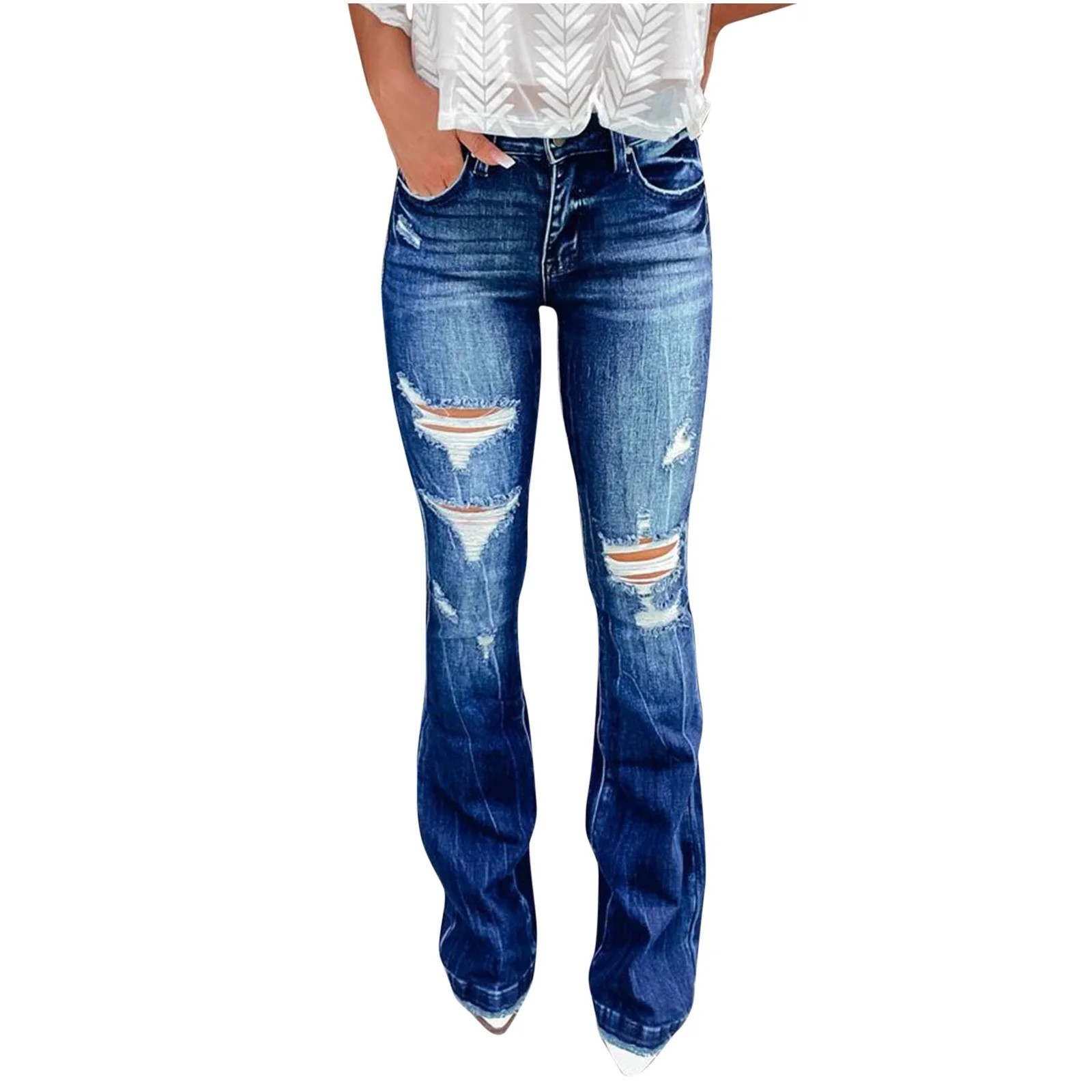 DxhmoneyHX Women's Bootcut Mid-Rise Stretch Juniors Jeans Flare Jeans Bell Bottom Denim Pants Gir... | Walmart (US)