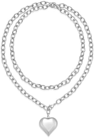 Valentine's Day Gifts for Women - Chunky Heart Necklaces for Women, Statement Long Lariat Layered... | Amazon (US)