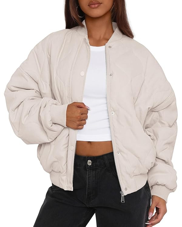 PRETTYGARDEN Women's Quilted Bomber Jacket Fall Fashion 2025 Lightweight Cropped Zip up Outerwear... | Amazon (US)