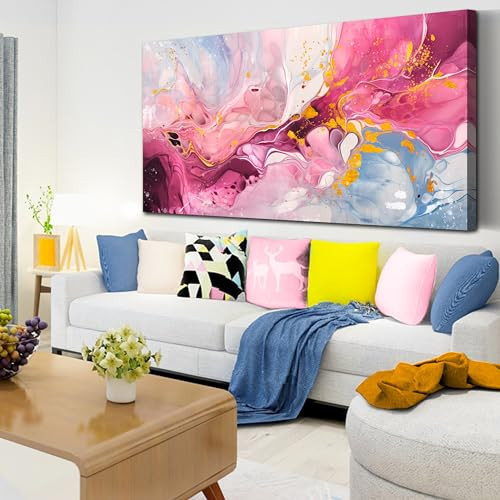 HUBOSKN Pink Wall Art Bedroom Large Abstract Art Wall Decor Marble Canvas Wall Art for Living Room Office Artwork Size 29" x 59" | Amazon (US)