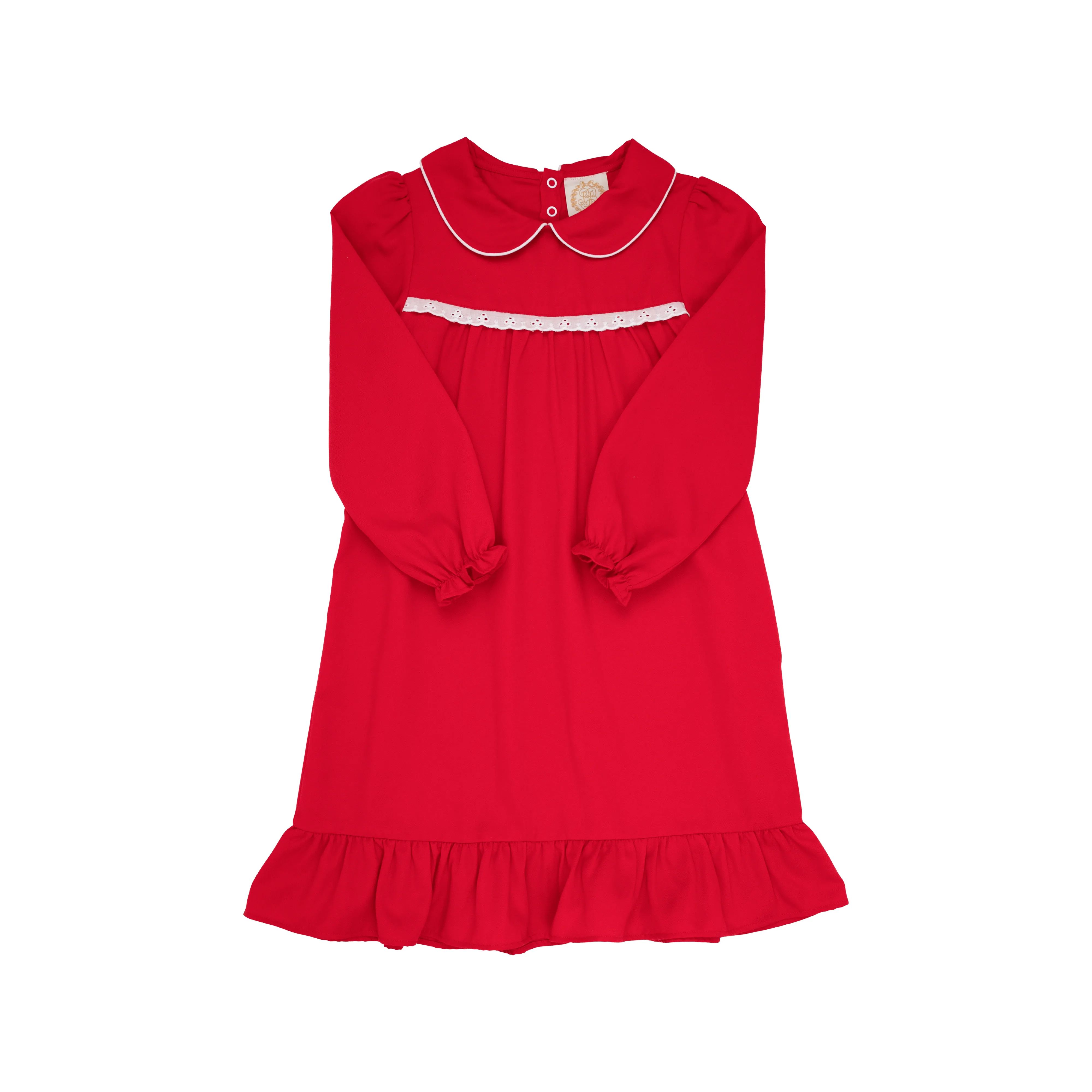 Goldie Locks Gown - Richmond Red with Worth Avenue White Eyelet | The Beaufort Bonnet Company