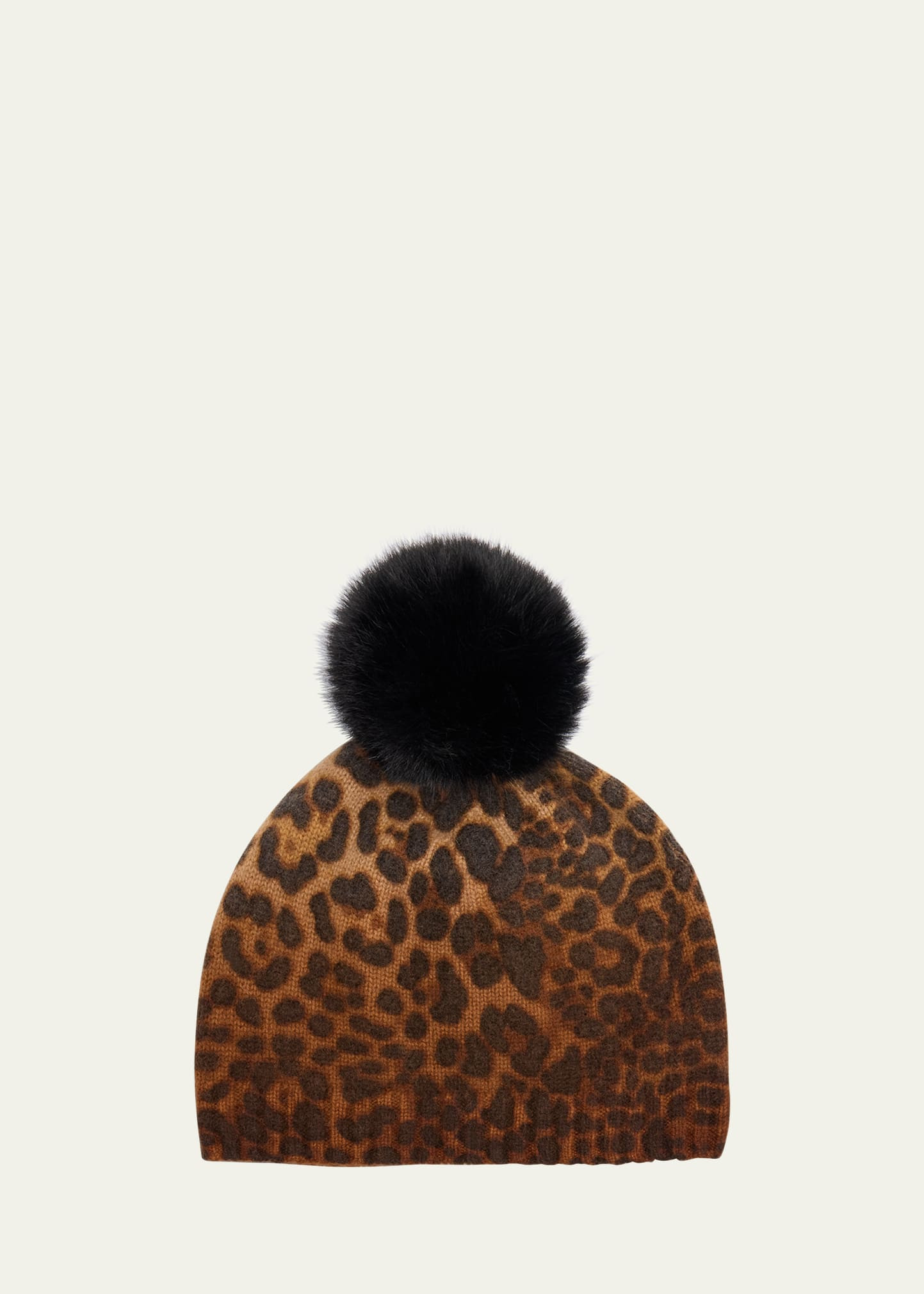 Sofia Cashmere Leopard Print Cashmere & Faux Fur Pom Beanie | Bergdorf Goodman