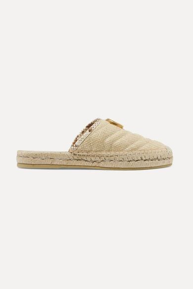 Pilar elaphe-trimmed raffia espadrille slippers | NET-A-PORTER (UK & EU)