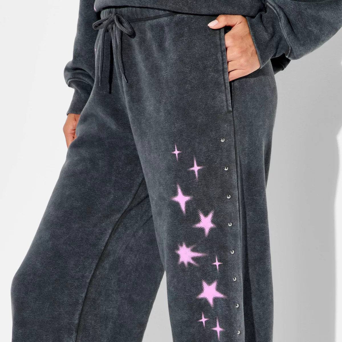 Women's Kuromi x Katseye Graphic Pull-On Pants - Black Wash XXS | Target