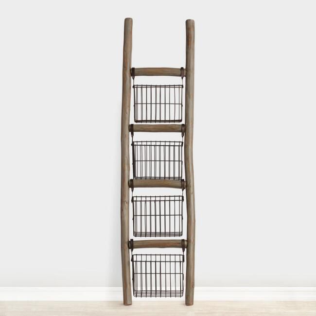 Eucalyptus Ladder and Metal Regan Basket Storage Collection | World Market