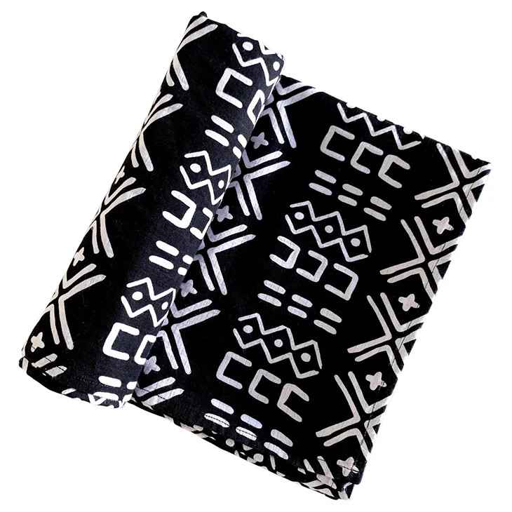 Muslin Swaddle Blanket, Black/White Mudcloth | SpearmintLOVE
