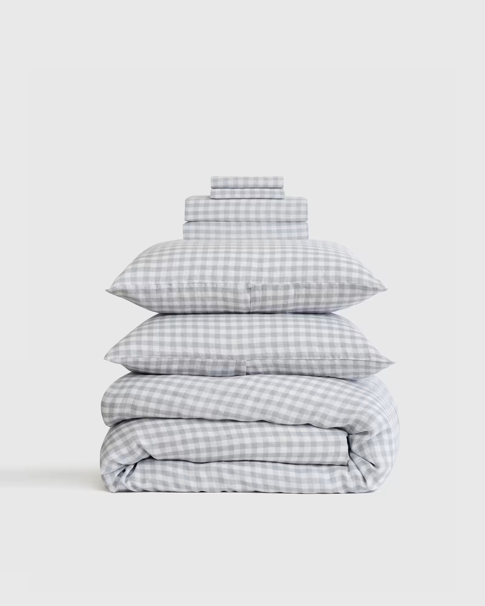 European Linen Gingham Deluxe Bedding Bundle in Blue Fog | Quince
