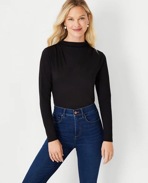 Refined Stretch Draped Mock Neck Top | Ann Taylor (US)