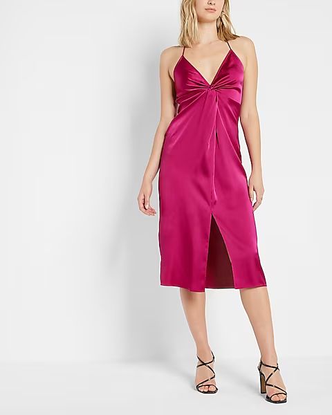 Satin Twist Front Slip Dress | Express