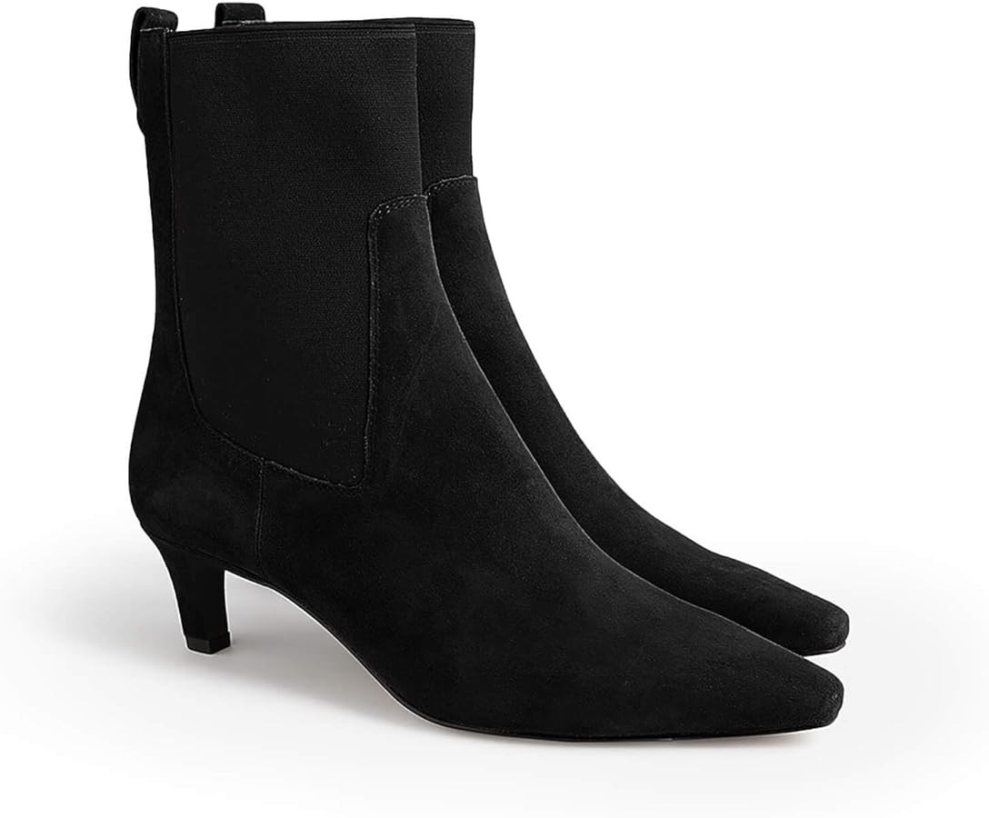 Coutgo Womens Ankle Boots Low Kitten Heel Pointed Toe Slip On Elastic Dressy Fall Winter Booties ... | Amazon (US)