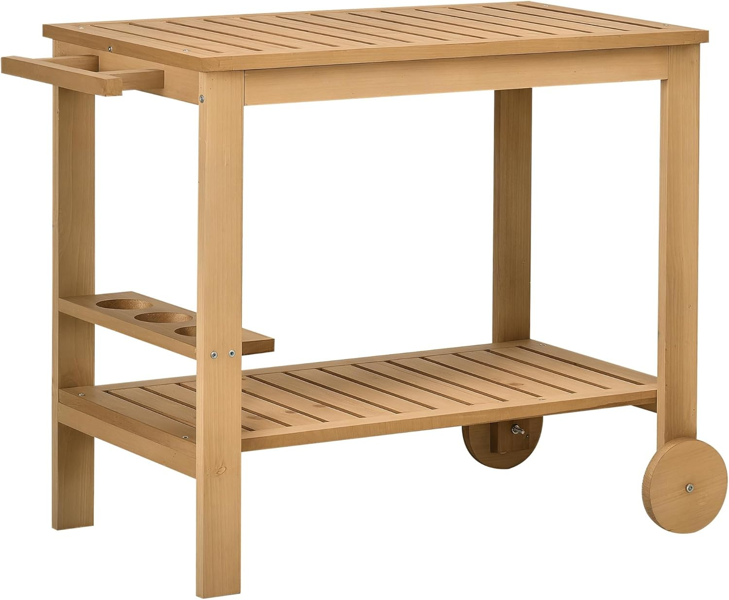 Outsunny Outdoor Bar Cart, Wood Rolling Home Bar and Serving Cart with 2 Shelves, Wine Bottle Hol... | Amazon (US)