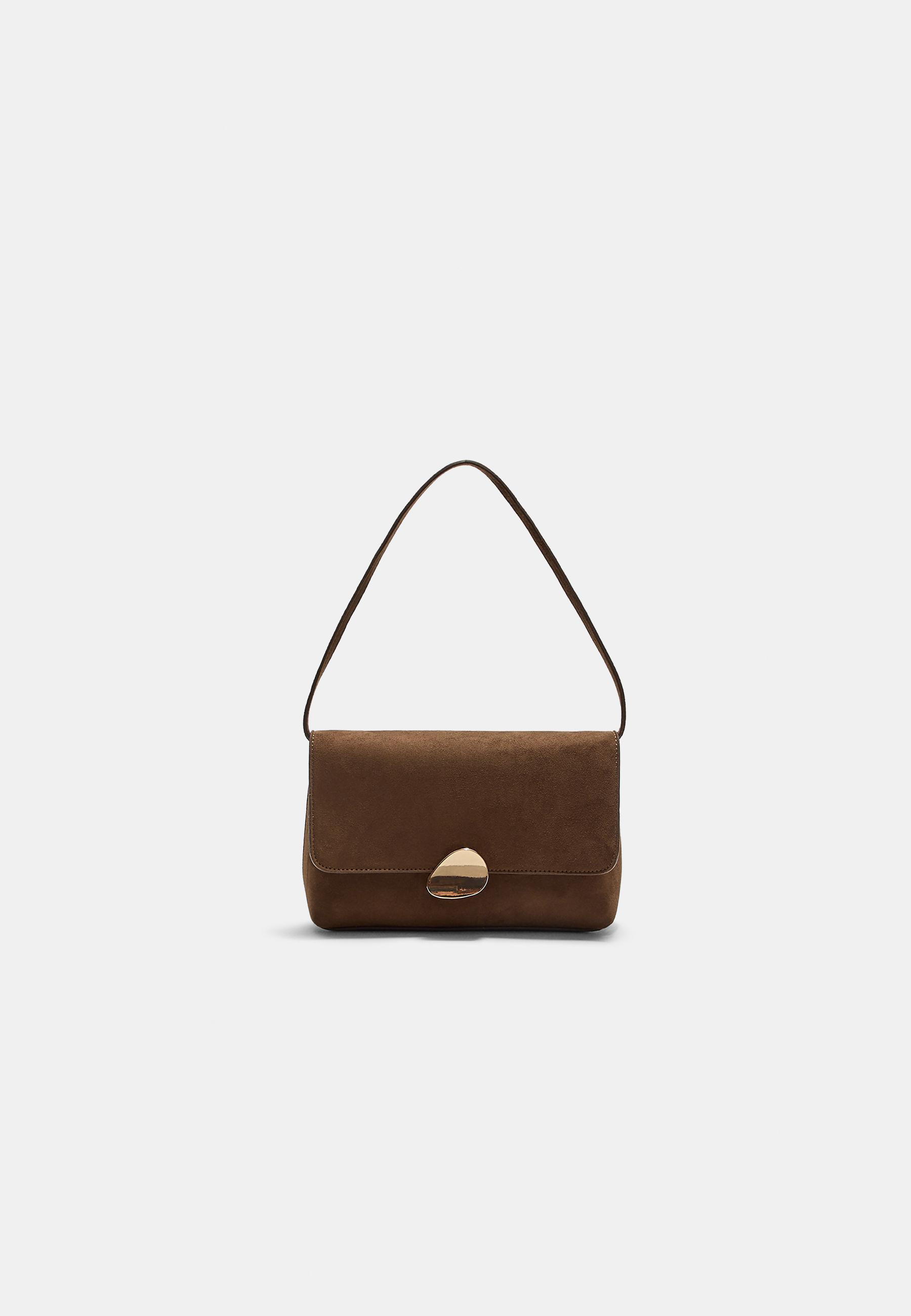 Faux suede bag with asymmetric metal clasp - Women's fashion | Stradivarius United Kingdom | Stradivarius (UK)