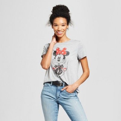 Women's Disney Minnie Mouse Short Sleeve Watercolor Graphic T-Shirt (Juniors') Gray | Target