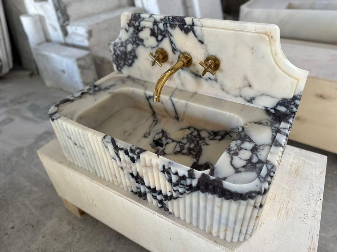 Calacatta Viola Marble Sink, Hand Carved Sink, Custom Order Sink, Wall Mounted Marble Sink, Marbl... | Etsy (US)