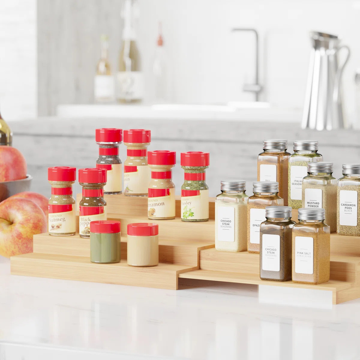 Bamboo 4-Tier Spice Rack Organizer, Natural Wood Tiered Shelf for Kitchen Cabinet & Pantry Season... | Wayfair North America