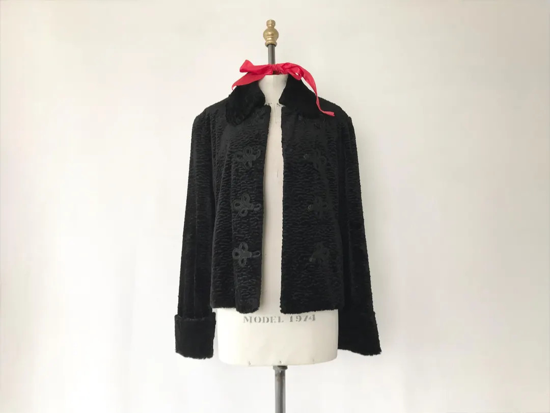 Vintage Hussar jacket, faux astrakhan, soutache braid trimmed, pankou fastening, black, military ... | Etsy (US)