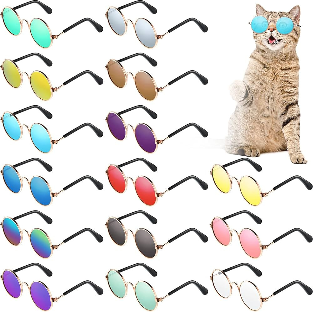 Weewooday 15 Pieces Dog Sunglasses Cat Sunglasses Retro Small Pet Round Metal Sunglasses Puppy Fu... | Amazon (US)