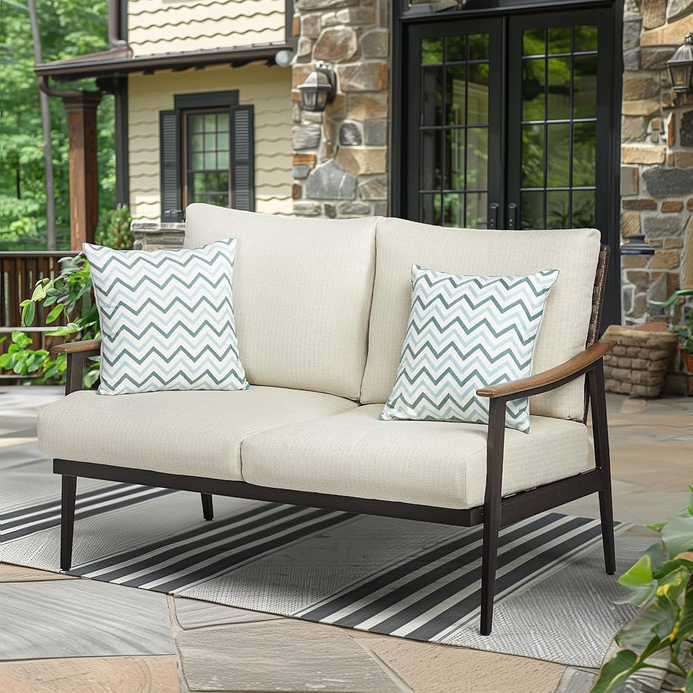 NATURAL EXPRESSIONS Patio Sofa Outdoor Furniture Metal Chair with Wicker Backrest & 6 Inches Cush... | Amazon (US)
