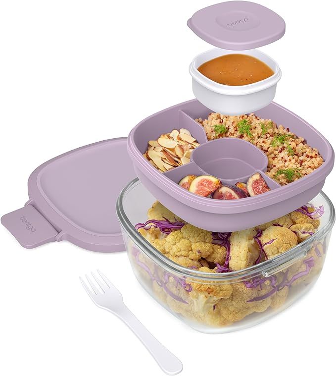 Bentgo® Glass All-in-One Salad Container - Large 61-oz Salad Bowl, 4-Compartment Bento-Style Tra... | Amazon (US)