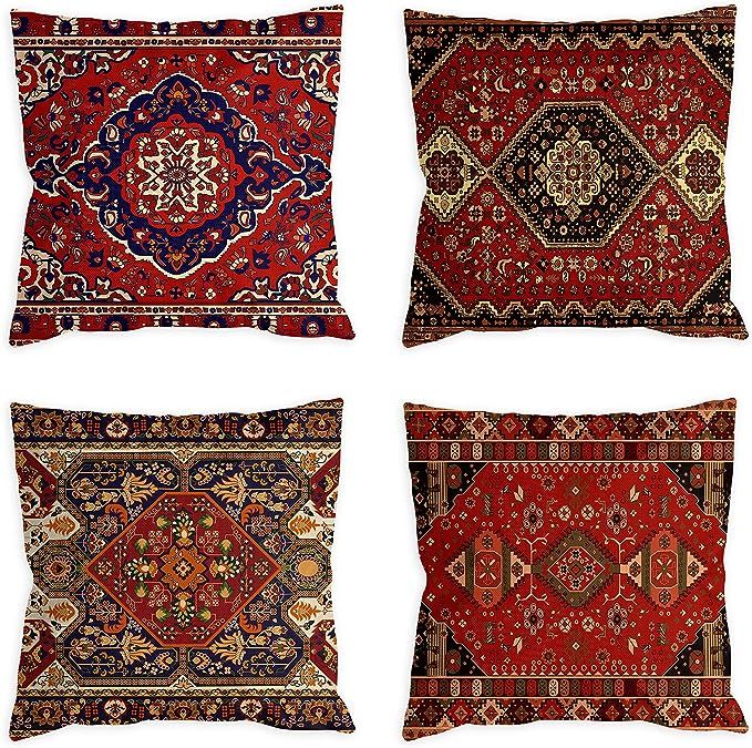 COLORPAPA Red Pillow Covers 18x18 Set of 4 Boho Decorative Throw Pillows for Couch Living Room Cu... | Amazon (US)