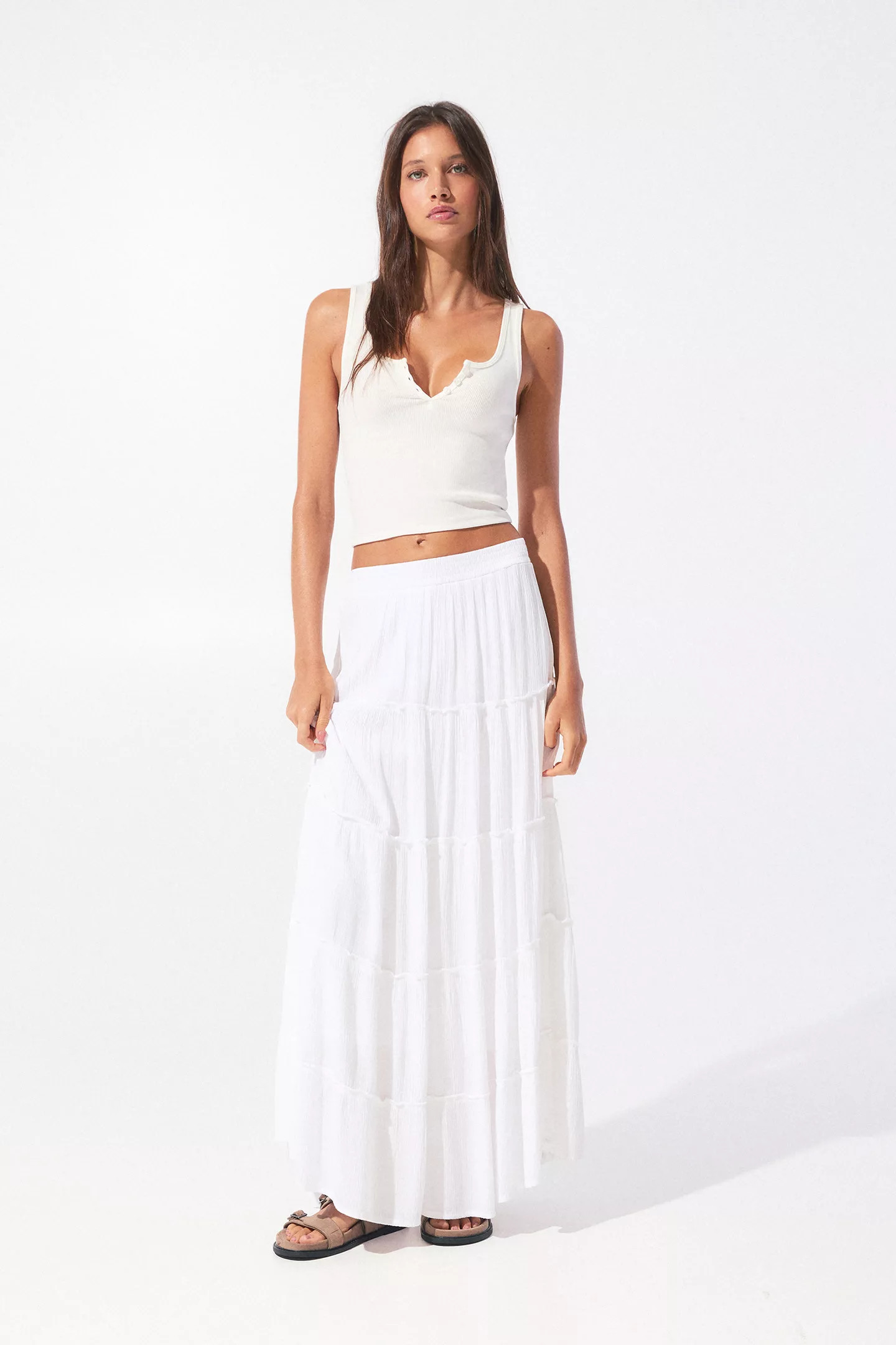 Panelled midi skirt with elasticated waistband | PULL and BEAR UK