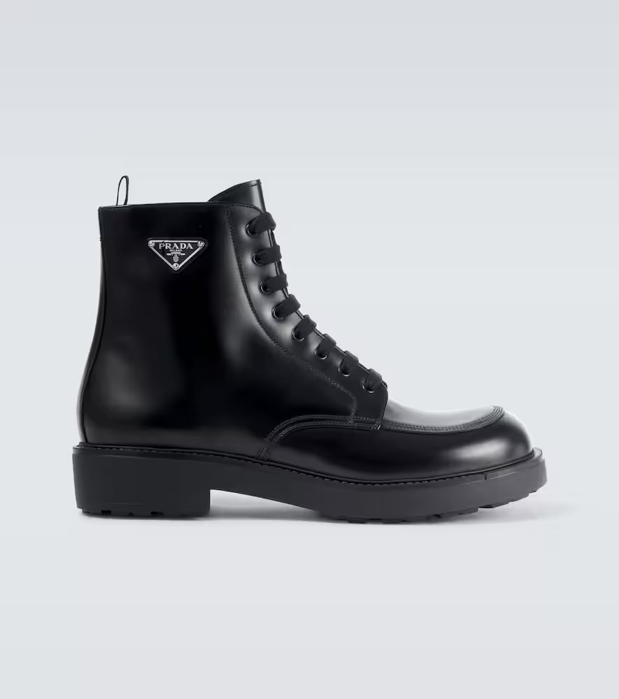 Prada Logo brushed leather combat boots | Mytheresa (US/CA)