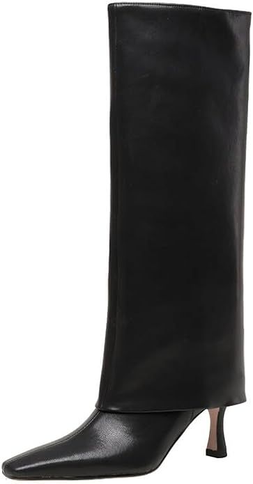 Goolita Women's Stiletto Heel Knee High Boots Square Toe Slip On Fold Over Boots For Women Leathe... | Amazon (US)