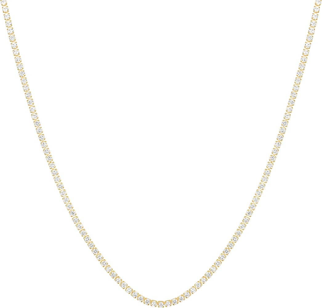 Amazon Essentials Fine Silver-Plated or 14K Gold-Plated Tennis Necklace with Cubic Zirconia, 16" | Amazon (US)