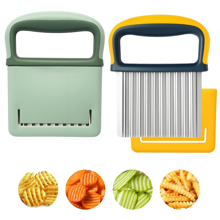 2 Pack Crinkle Cutter Set - French Fry Cutter for Potatoes, Premium Stainless Steel Potato Slicer... | Amazon (US)