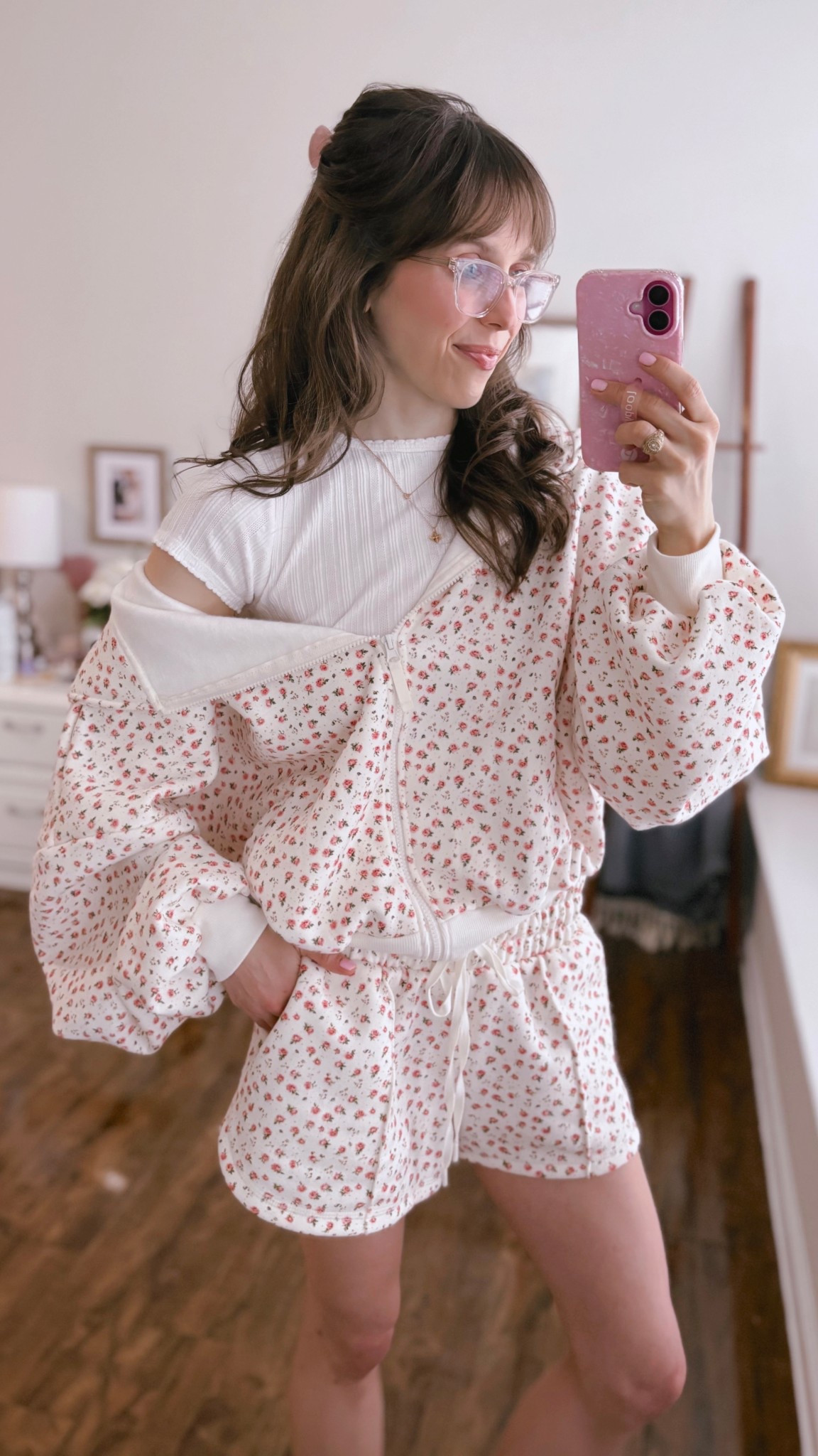 Target blogilates marshmallow hoodie (XS) and marshmallow dolphin shorts (XS) styled with a pointelle tee (XS)

#LTKdayinmylife #LTKValentine #LTKgrwm