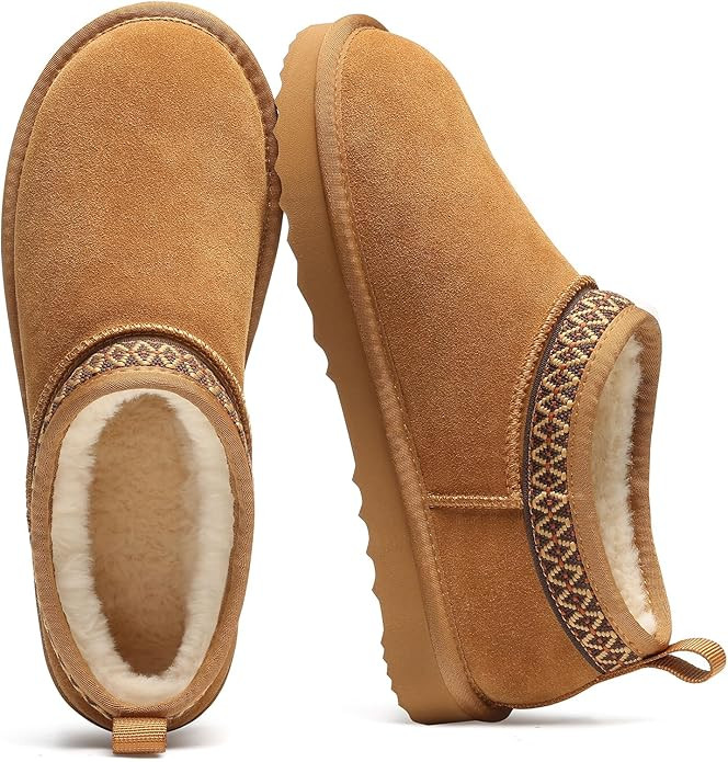 Litfun Genuine Suede Mini Boots for Women Winter Fuzzy Snow Boots Short Ankle Boot with Fur Lined | Amazon (US)